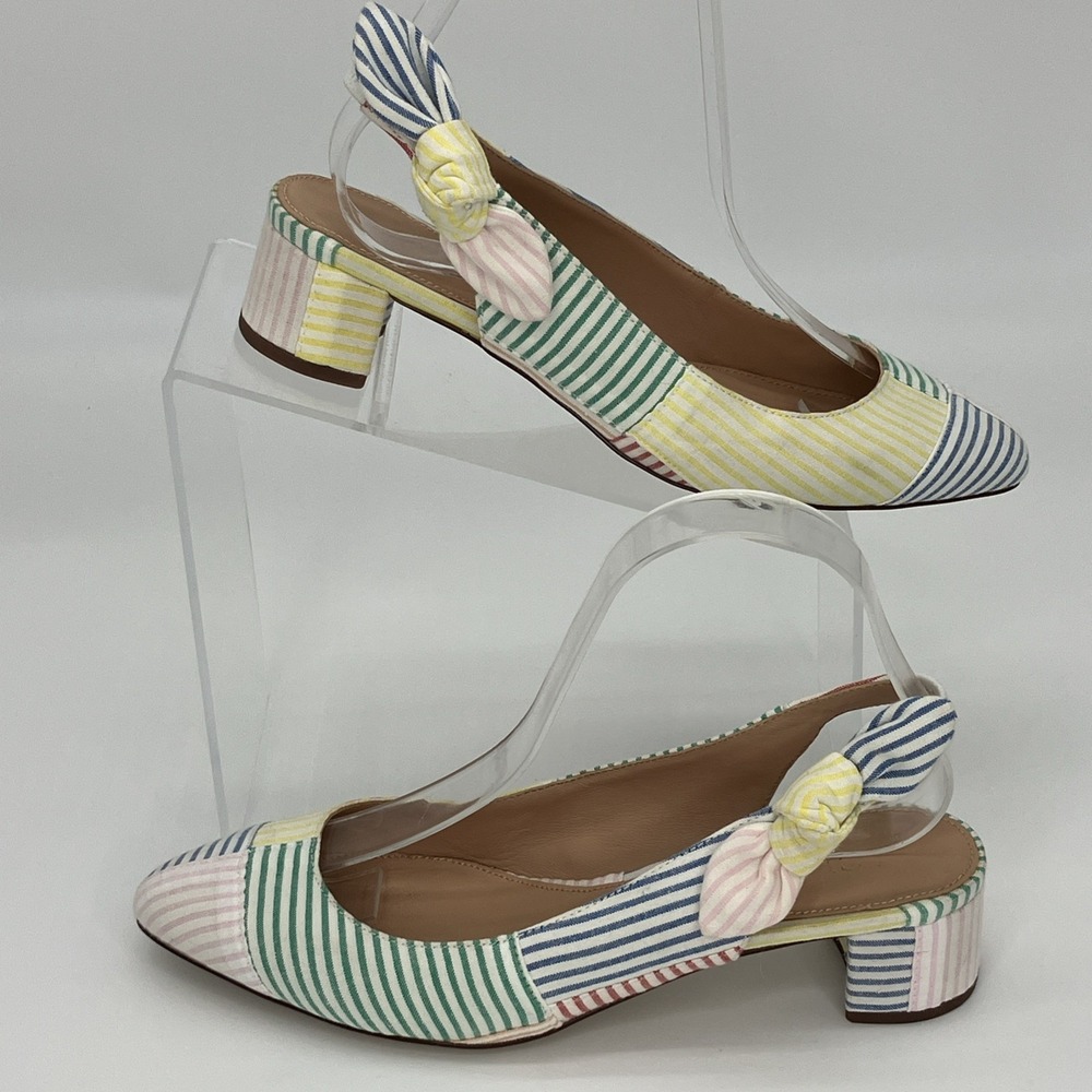 J Crew 7.5 Slingbacks Pumps Shoes Kate Rainbow Bow Preppy Office‎ Minimalist